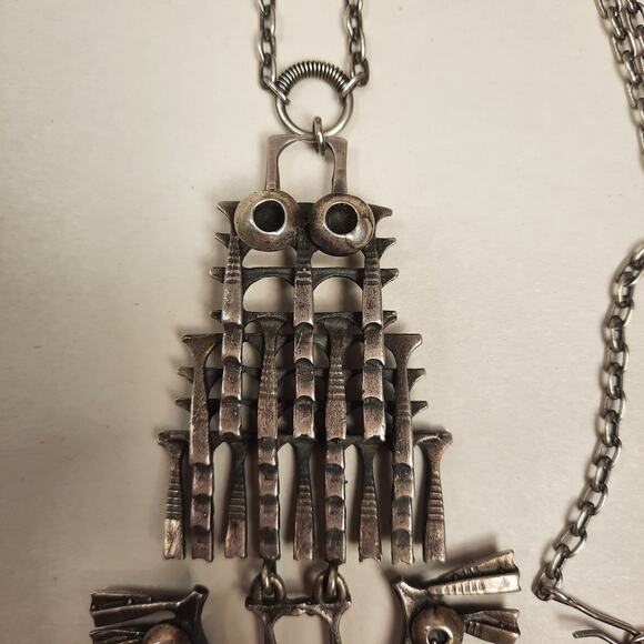 Rare Vintage‎ Pentti Sarpaneva Brutalist 830 Silver "Owl Pendant" Necklace - Picture 3 of 16